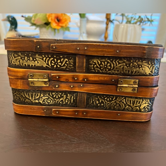 Vintage 1940s Box Bag Purse, 1940s wood rattan and willow handbag, WW2 Box Bag - Picture 4 of 5